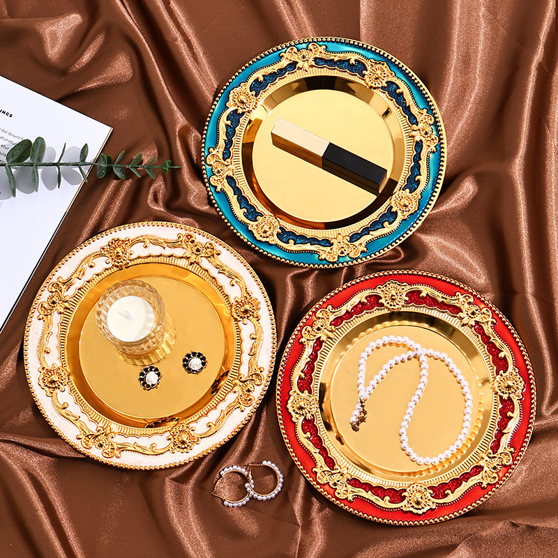 Metal Vintage Candle Holder Tray Iron Jewelry Decoration Home Storage Plate Wedding Candle Dinner Cake Plate