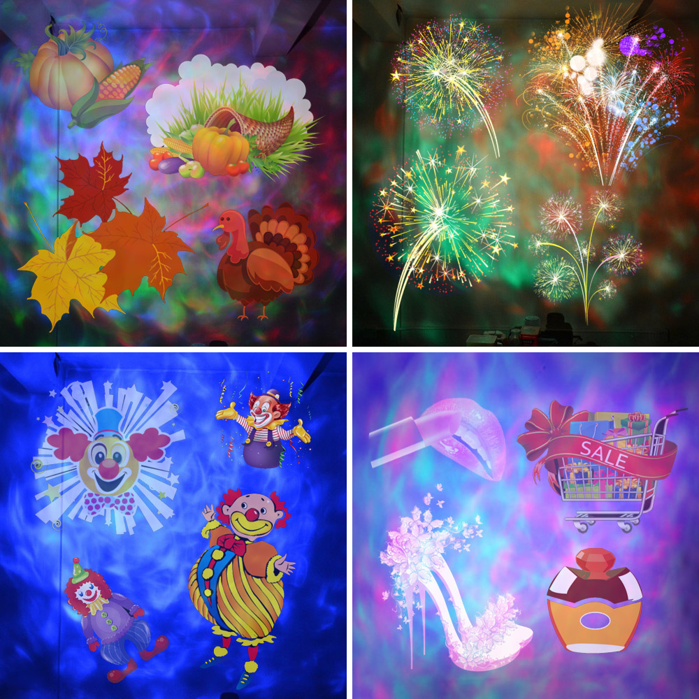 Factory Direct Sales Waterproof Remote Control 12 Card Pattern Water Pattern Blizzard Halloween Projection Lamp Lawn Water Pattern Double Downlight