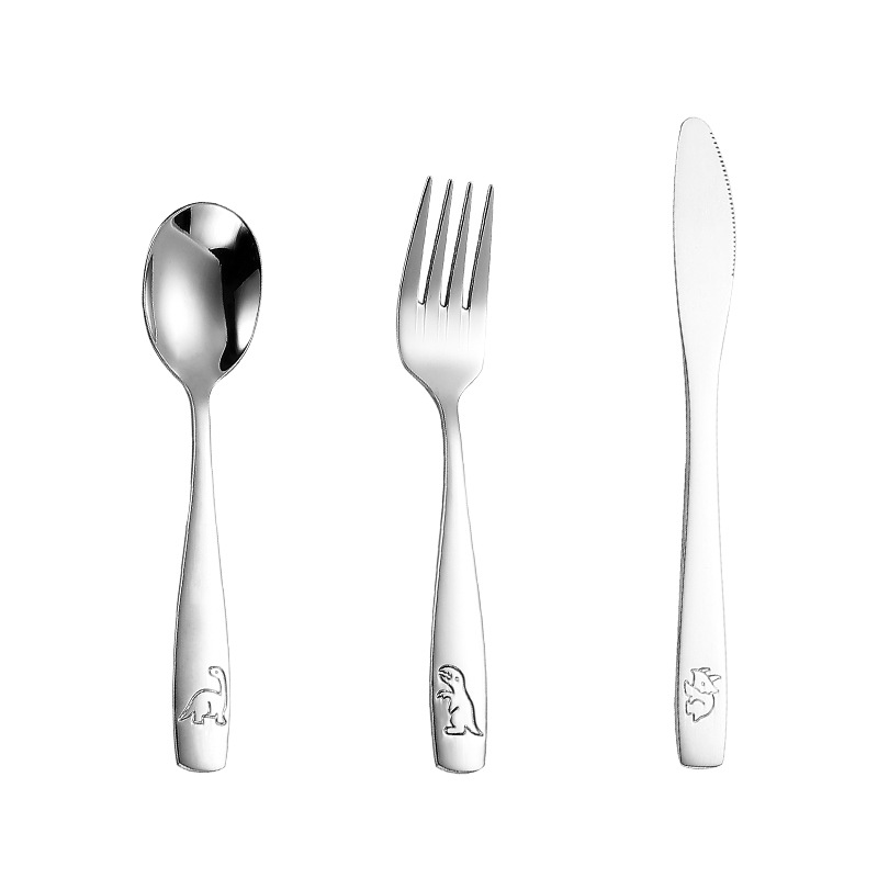 Stainless Steel Dinosaur Knife, Fork and Spoon Children's Creative Cartoon Western Tableware Knife Spoon Fork Cross-Border Children's Tableware Set