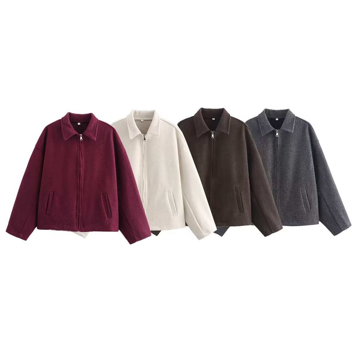 Cross-border European and American Women's AliExpress Explosions Retro Brown Zipper Long-sleeved Short Jacket