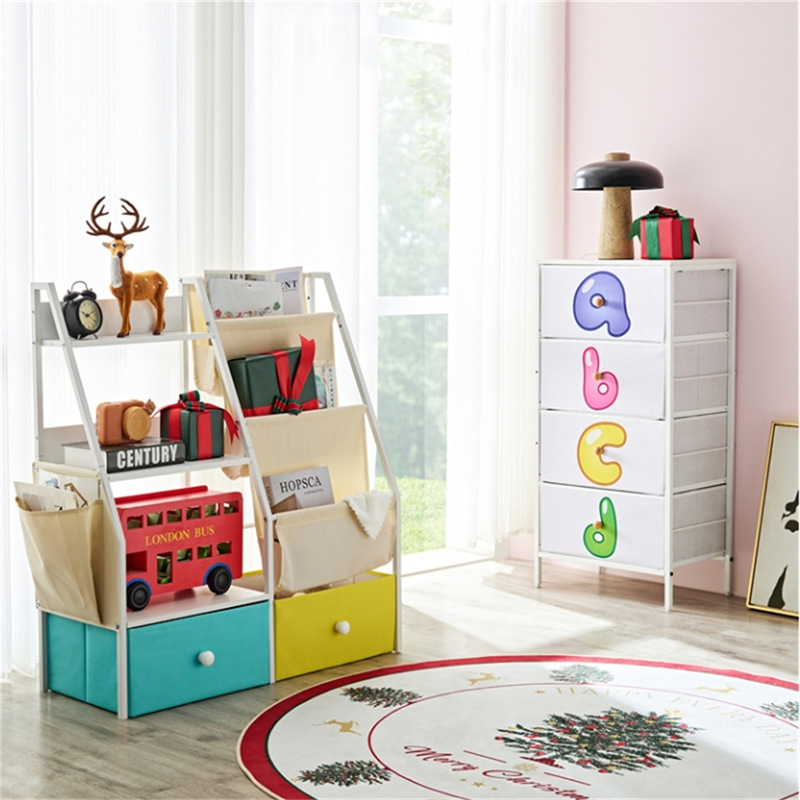 Children's Cabinet Simple Storage Rack Toy Storage Combination Two-Drawer Metal Multi-Layer Fabric with Drawer Rack for Children's Room