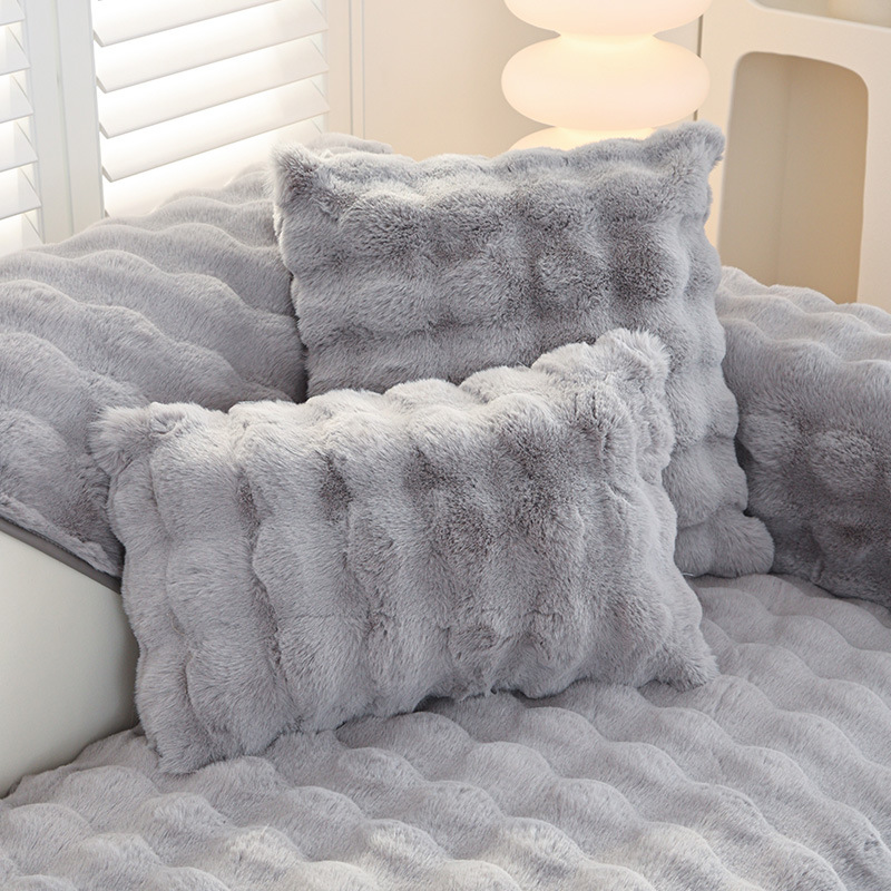 Winter high-grade rabbit plush sofa cushion non-slip cushion solid wood leather sofa cover full cover cloth towel cross-border wholesale