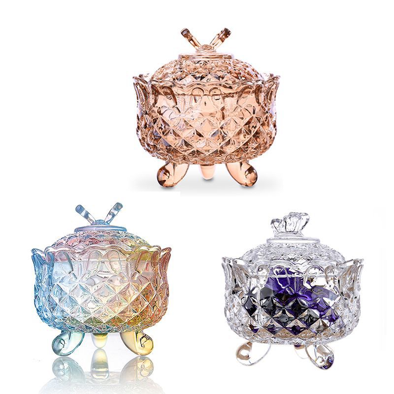 European-style Electroplated Colored Glass Storage Jar Water Candy Jar Dried Fruit Snacks Storage Jar Square Storage Zero Capacity