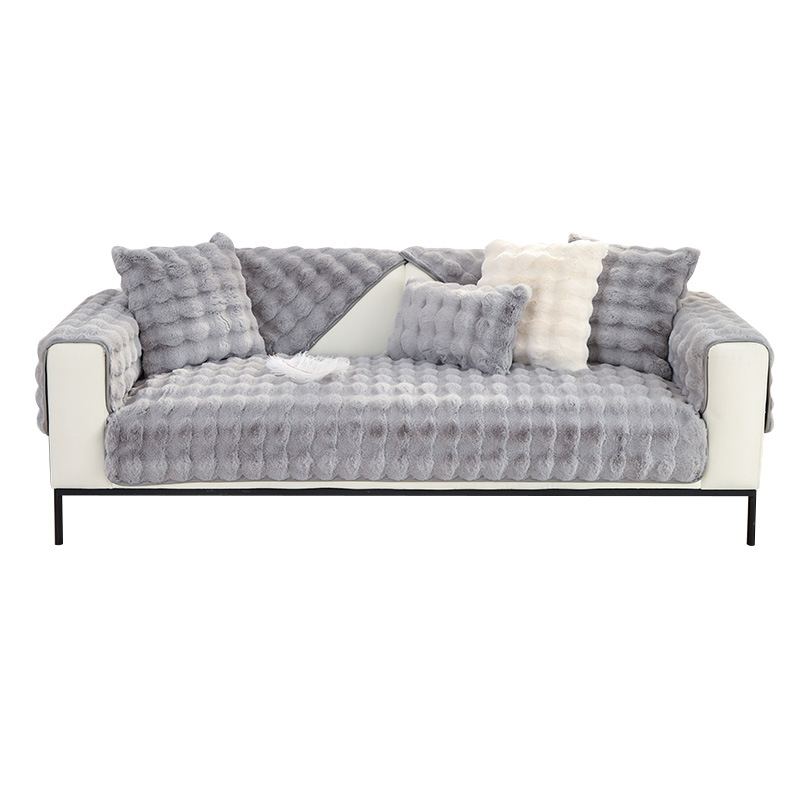 Winter high-grade rabbit plush sofa cushion non-slip cushion solid wood leather sofa cover full cover cloth towel cross-border wholesale