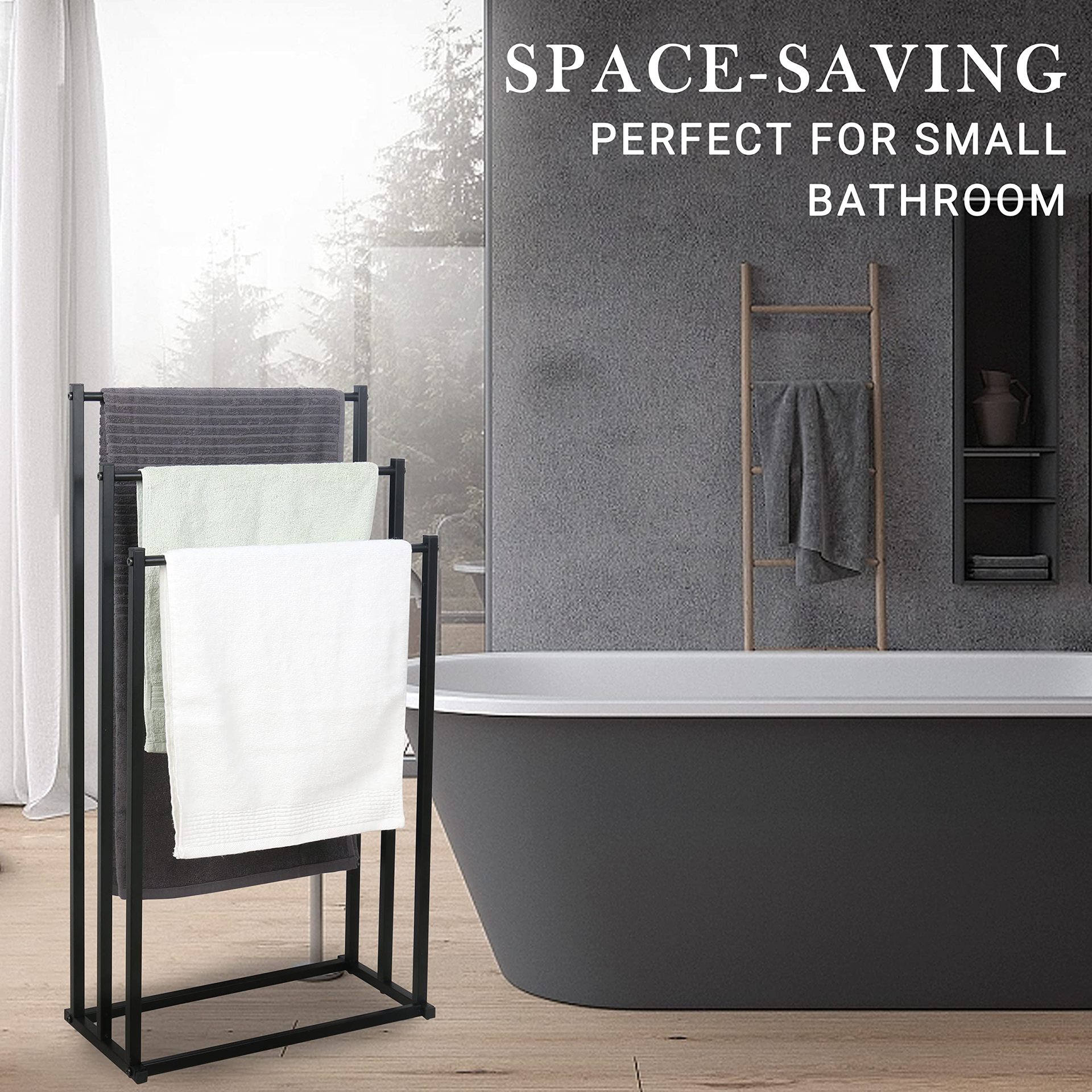 Floor towel rack vertical punch-free metal light luxury simple bathtub rack towel rack bathroom rack hanging rod