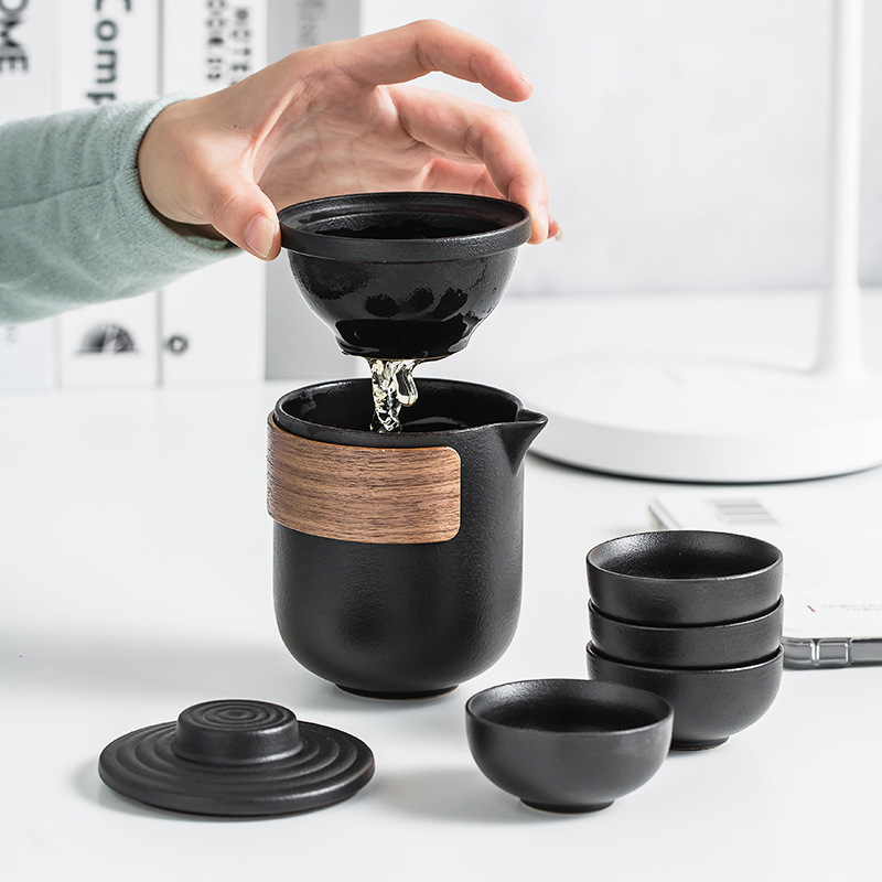 Portable Travel Tea Set suit One Pot Four Cups Outdoor Camping Car Household Simple Ceramic Express Cup Customization