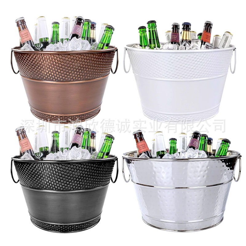 Double-Eared Round Ice Bucket Galvanized Iron Pitted Ice Bucket Bar Ktv Metal Ice Bucket High-End Champagne Beer Ice Bucket