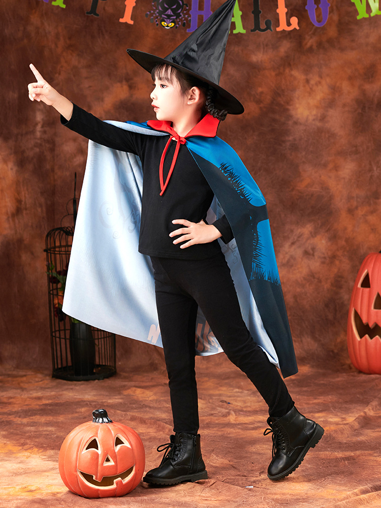 Cross-border Halloween Children's Cloak Performance Suit Magician's Costume Hat suit Three-dimensional Printed Performance Suit