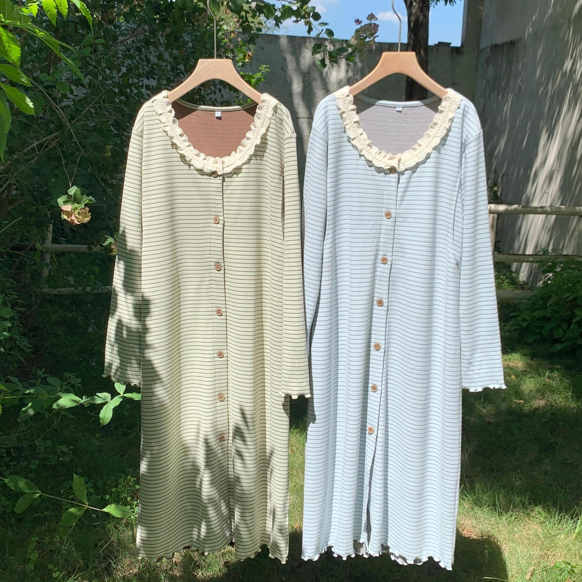 in stock 88155 Four Seasons Nightdress with Chest Pad Long Sleeve Loose Mid-length Pregnant Women's Home Dress