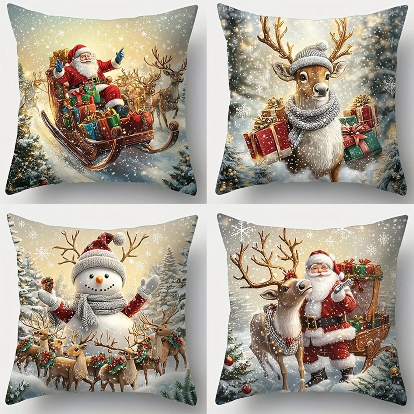 Temu Amazon’S Most Popular 4 Models with Christmas Patterns Santa Claus, Snowman, Deer Single-Sided Printing
