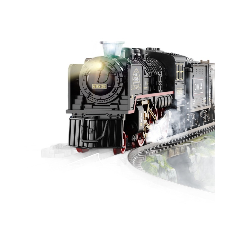 Simulation electric train track toy model sound and light spray track small train retro steam train suit