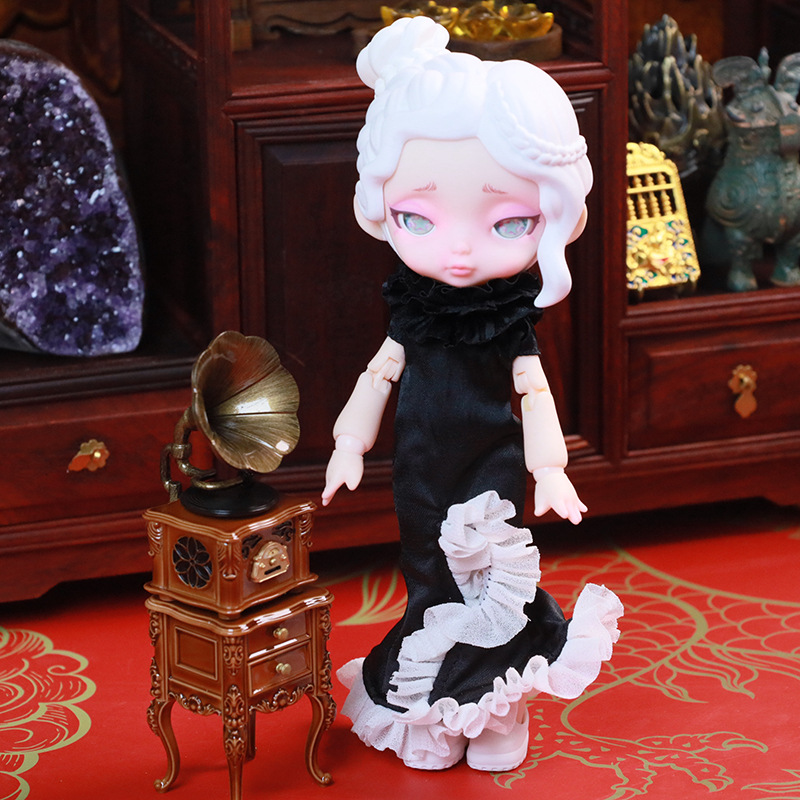 Simulation mini miniature phonograph with music children play house toy doll house ornaments food play landscape model