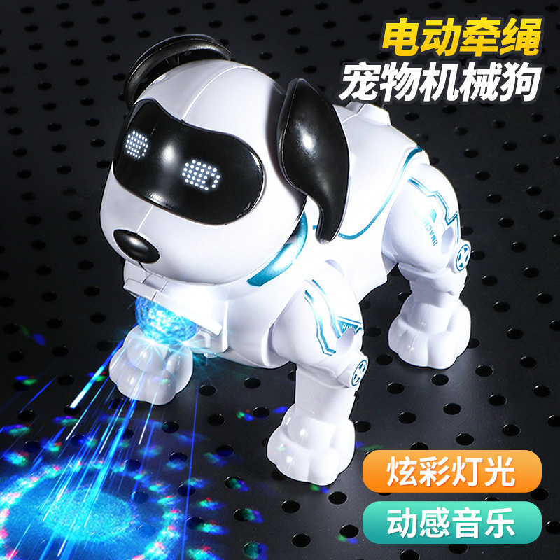 Children's Electric Toy Leash Pet Dog Can Walk and Glow with Sound Effect Mechanical Dog Stall Wholesale Traction Toy