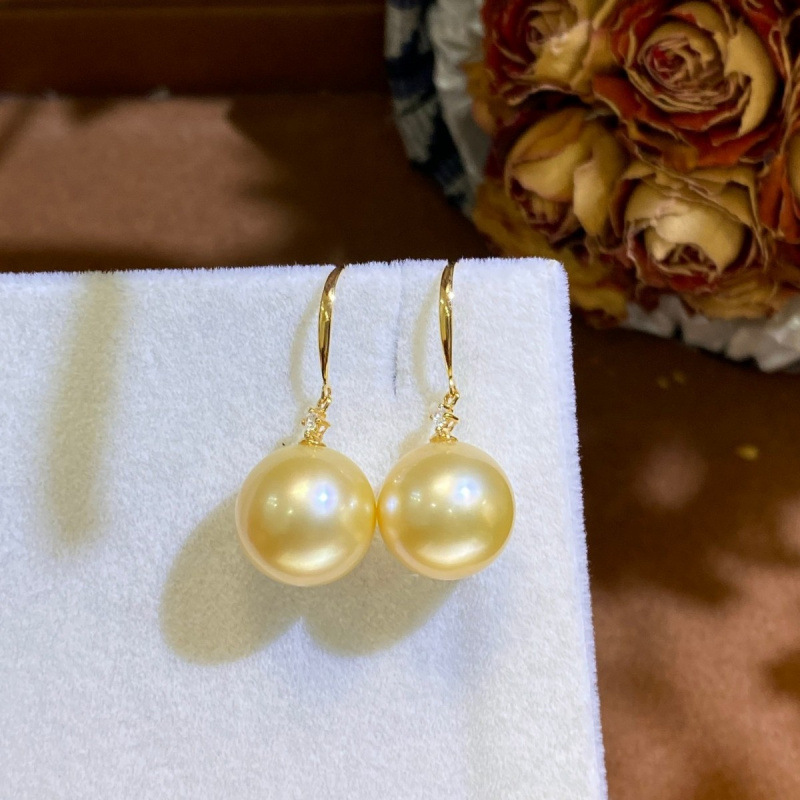 G18K Thick Gold Classic Seawater Pearl Earrings Exquisite Accessible Luxury 11-12mm Seawater South Sea Gold Beads