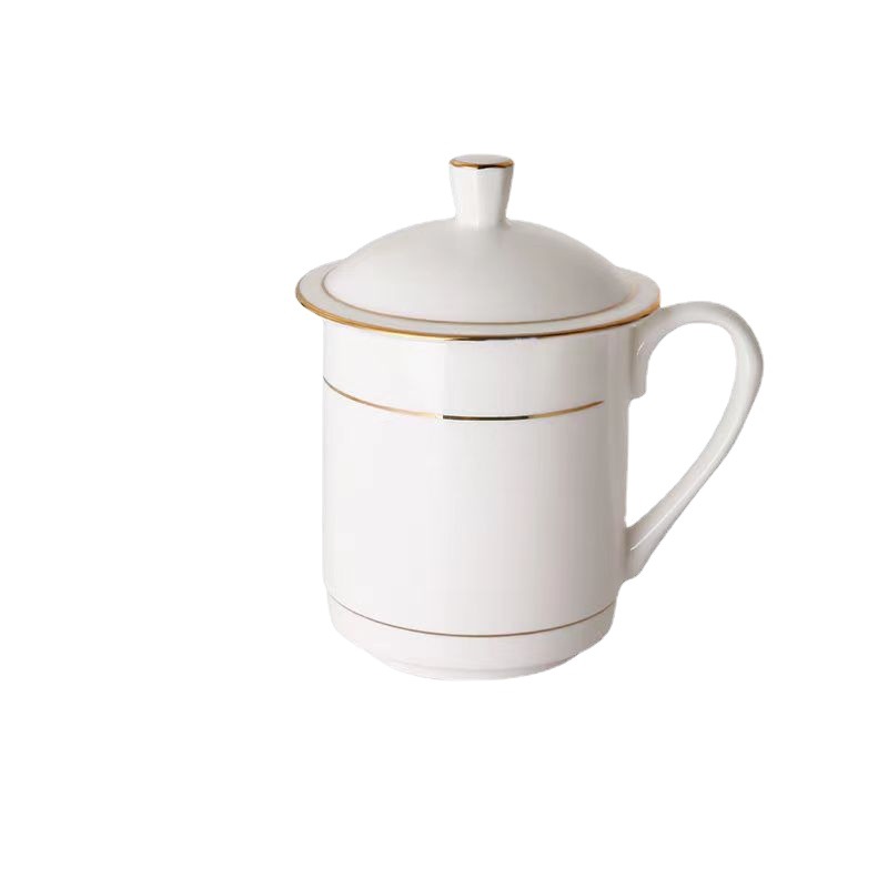 Jingdezhen Tea Cup Ceramic Conference Cup with Lid Hand-painted Golden Bone China Drinking Cup Phnom Penh Cup Engraved LOGO