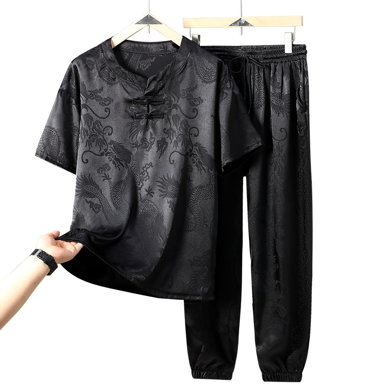 plus size extra large size Chinese style men's summer fat short sleeve suit thin Chinese style men's retro style