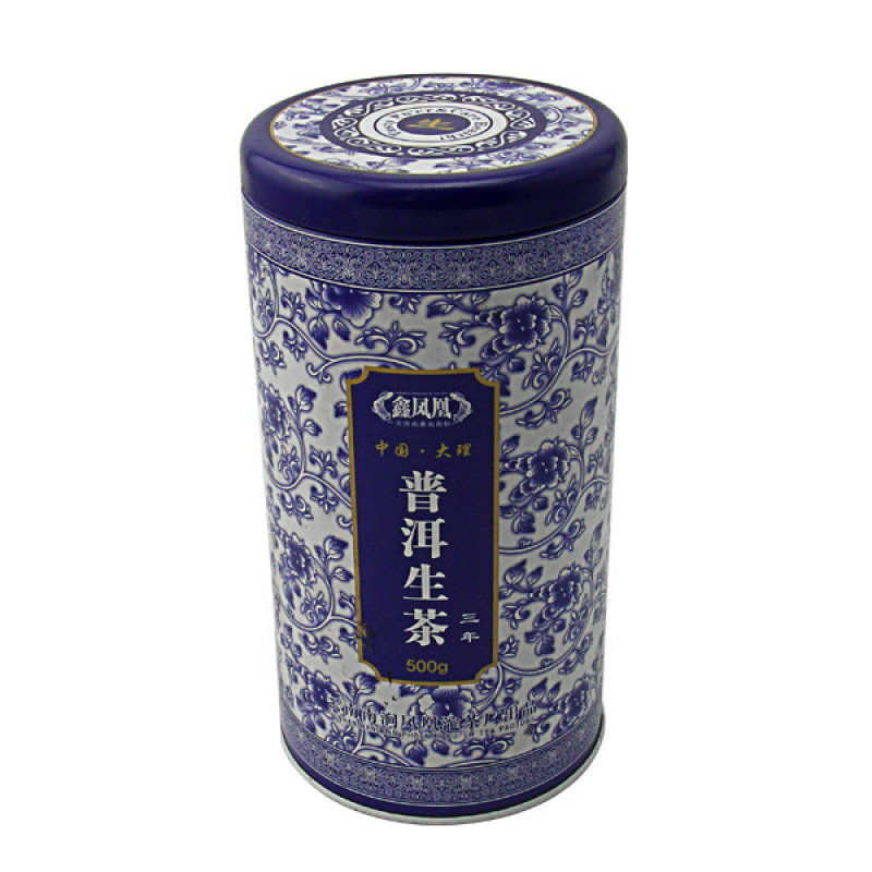 Mi Qi Raw Tea Tin Box with Inner Lid Tea Can Round Blue and White Porcelain Pu'Er Raw Tea Tin Box Tin Can Factory