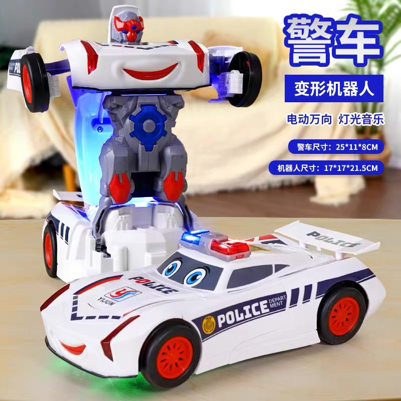 Электрическая игрушка-трансформер, полицейская машина с музыкой, радиоуправляемая машина для мальчиков