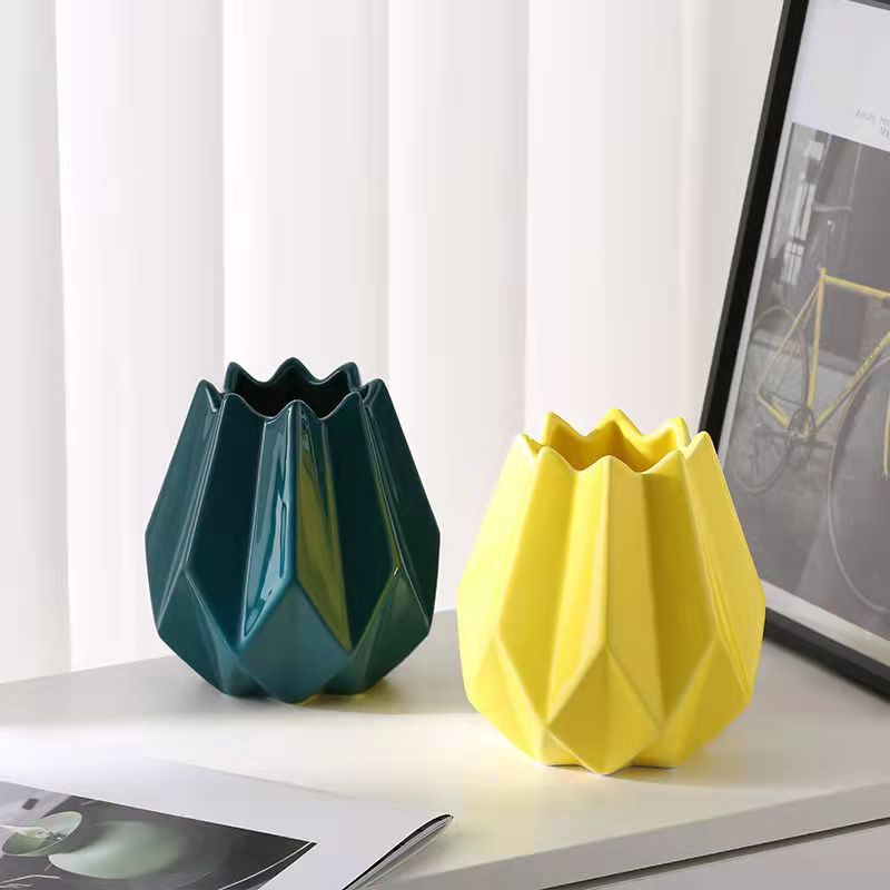 Crystal Rose Ceramic Vase Ruffled White Handmade Flower Pumpkin Durian Skirt Origami