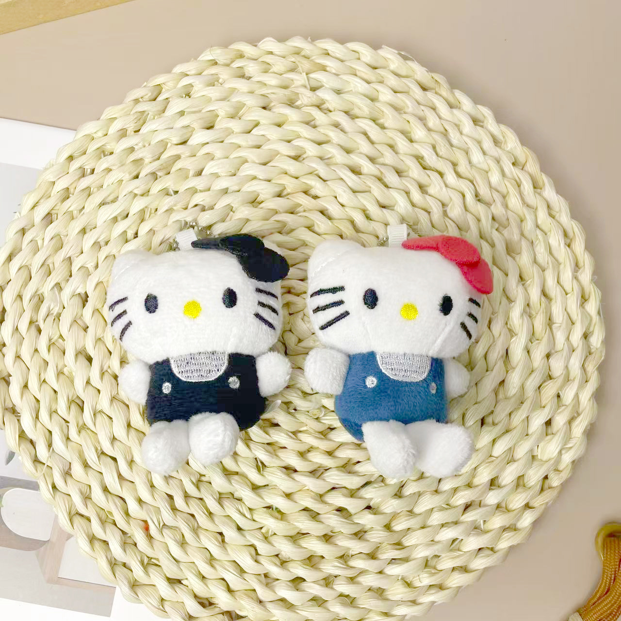 Plush Doll Cross-Border New Wrist Strap Leopard Print Kt Cat Plush Keychain Bag Pendant Cute Cartoon Pendant