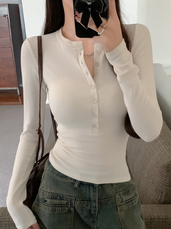 Ins Sexy Pure Desire Button Nursing Long-Sleeved T-Shirt Women's Autumn V Neck Slim Postpartum Breastfeeding Bottoming Top Women's t Trend