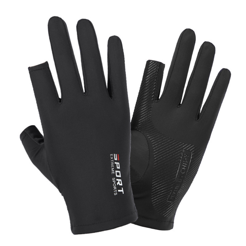 Ice Silk Fishing Gloves for Men and Women, Sports High Elasticity, Comfortable Sun Protection Gloves, Outdoor Thin Non-Slip Cycling Two Fingers