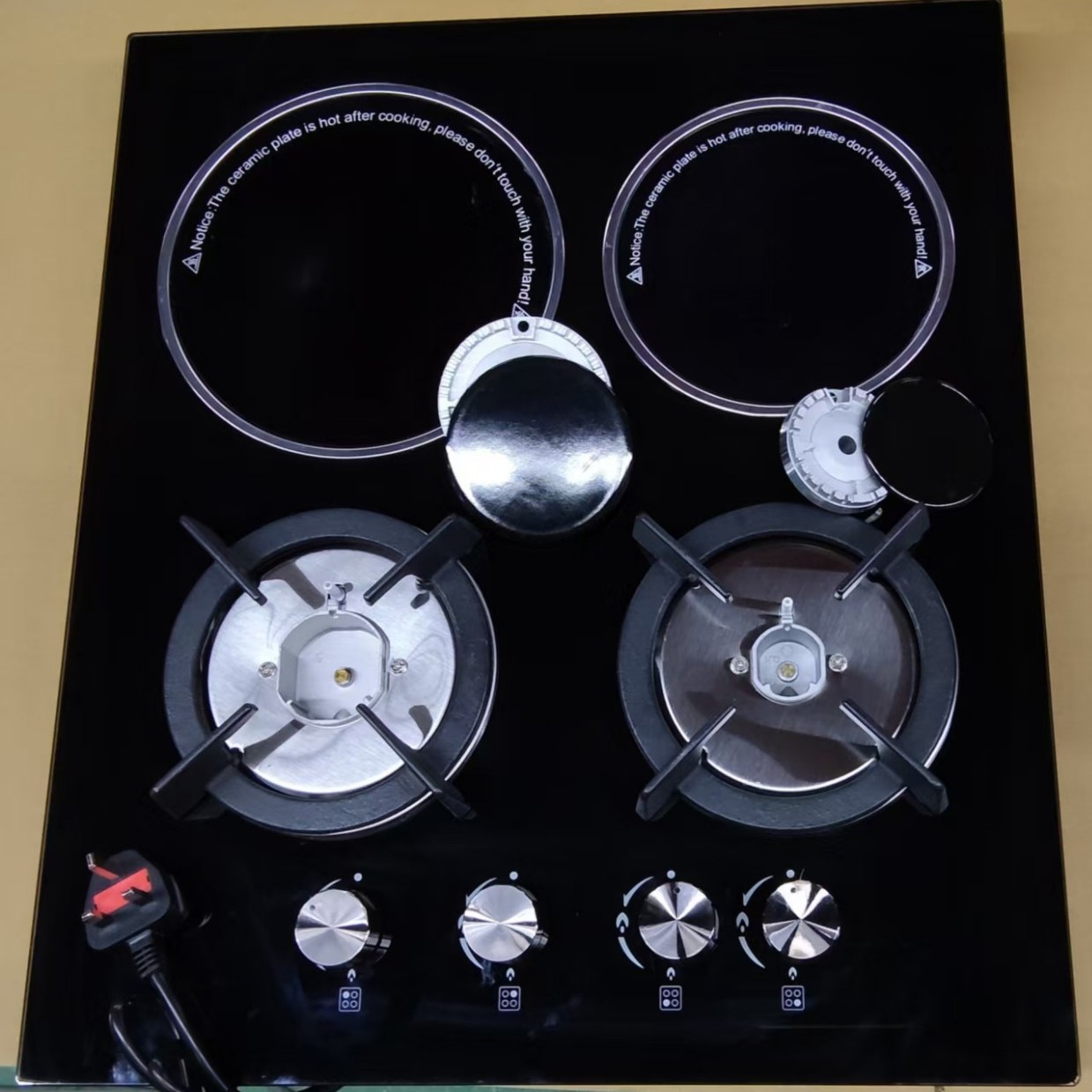 Electric Ceramic Stove with Two Gas and Two Electric Burners, Four-Burner Cooktop, Dual-Use Gas and Electric Embedded Stove for Home Use