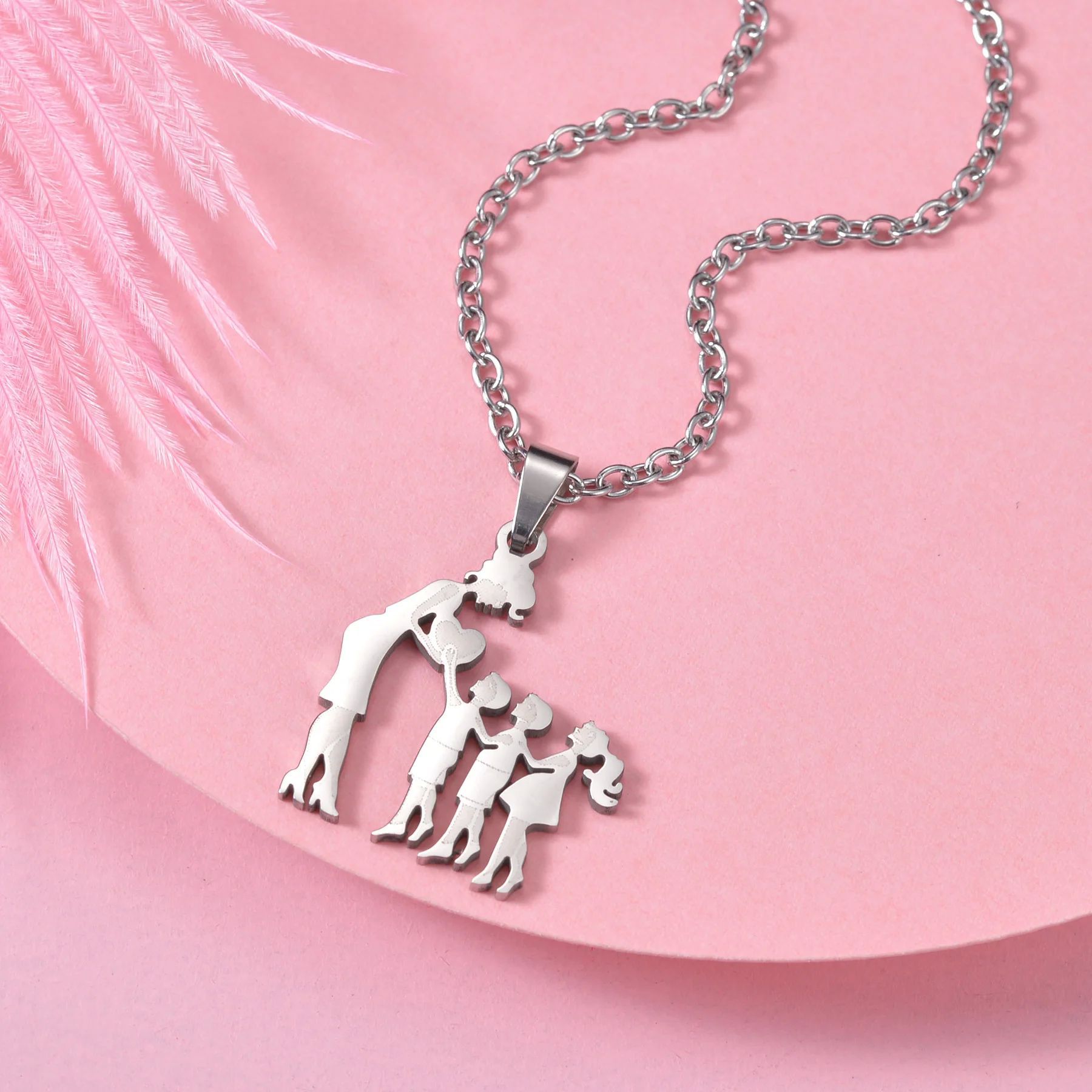 Mothers and Children Family Stainless Steel Necklaces Silver