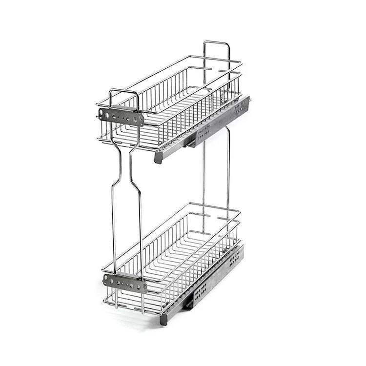 Spot Extremely Narrow Double-Line Seasoning Basket Kitchen Drawer Buffer Damping Storage Rack Side Pull Basket with Buffer