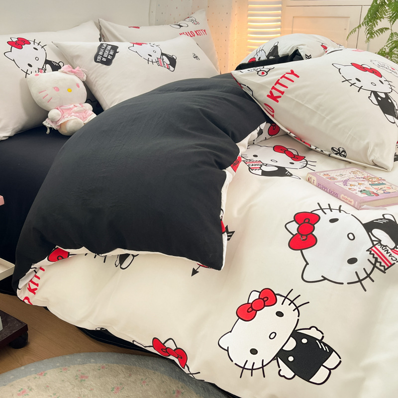 [Sanrio genuine goods] Class A cloud cotton cartoon bed four-piece quilt cover student dormitory three-piece wholesale