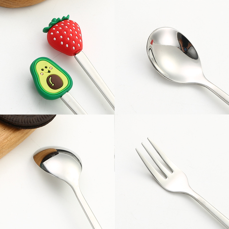 Creative stainless steel coffee dessert spoon Fork gift suit Christmas doll fruit head stainless steel dessert spoon Fork