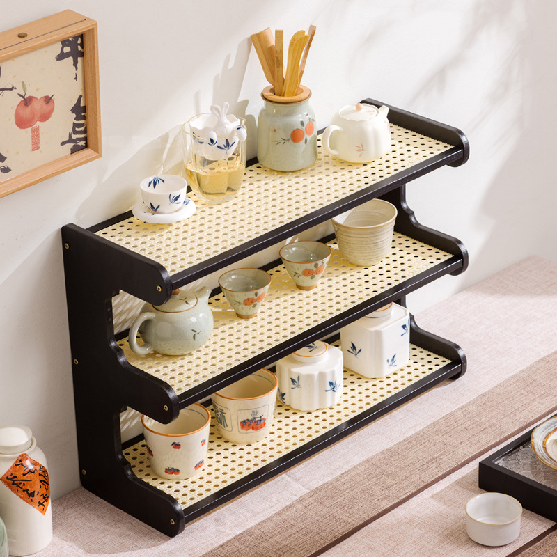 New Chinese Style Desktop Antique Rack Teapot Rack Small Duobao Pavilion Tea Room Ornaments Desktop Storage Rack Tea Cup Tea Set Rack
