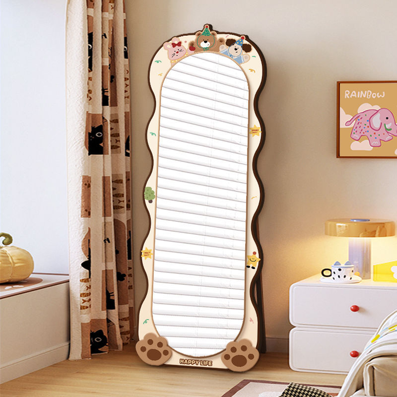 Cute Dopamine Full-Length Mirror for Home Wall-Mounted Mirror, Trendy Style for Girls' Bedroom, Cream-Style Floor-Standing Dressing Mirror