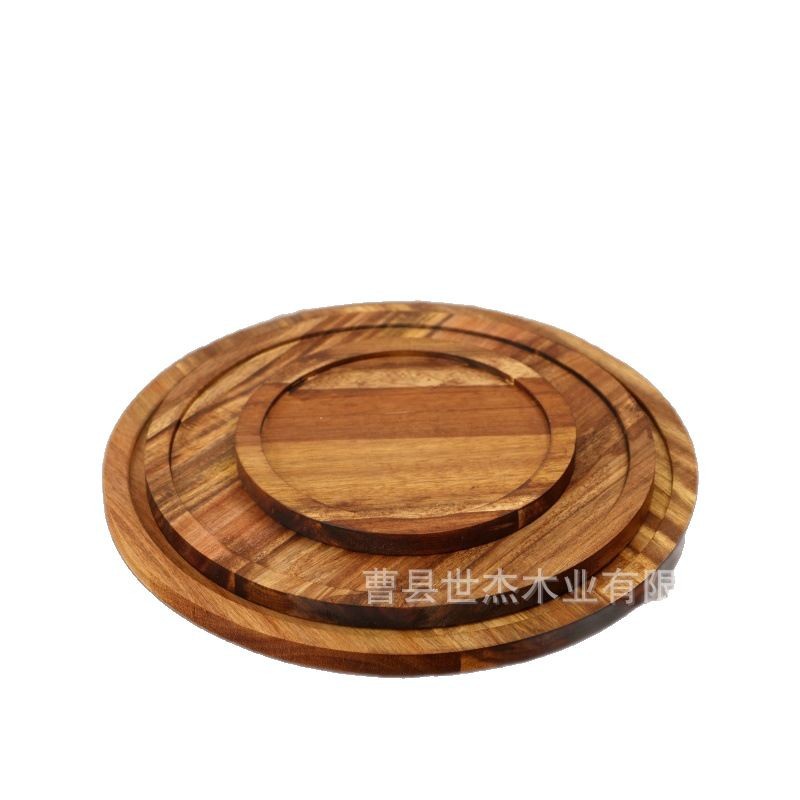 Wholesale Simple Round Wooden Tray Hotel Tray Wooden Tableware Round Plate Household Fruit Wooden Tray