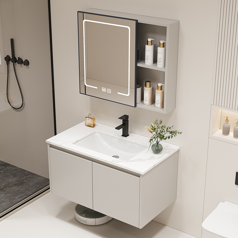 Шкаф для ванной с интегрированной керамической раковиной, комплект из алюминия