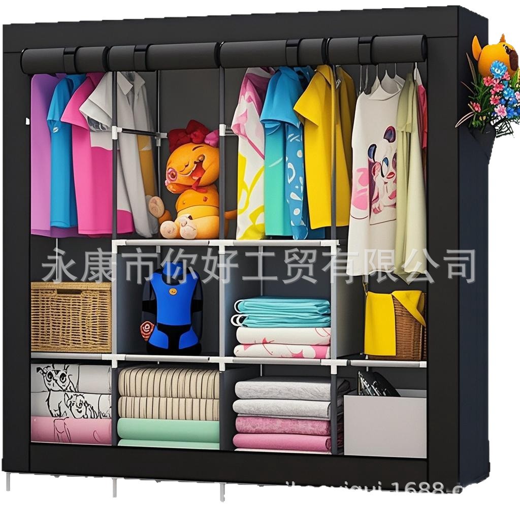 Reinforced Simple Cloth Wardrobe Storage Wardrobe Dust-Proof Wardrobe Dormitory Steel Frame Reinforced Combination Simple Modern Clothes Hanger