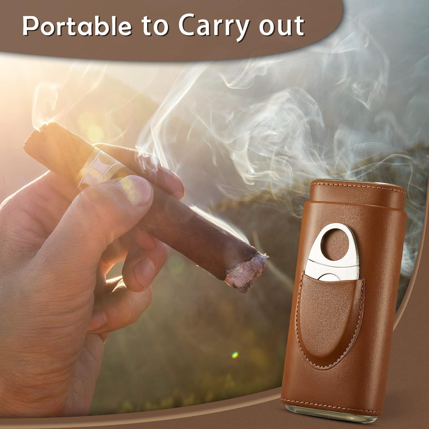 3-Pack Pu Cigar Set Portable Gift Wholesale Cigar Box Moisturizing 3-Pack Cedar Wood Cigar Leather Case