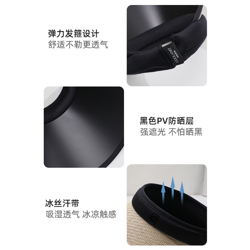 Sun Hat with Open Top, Woven Summer Straw Sunshade, Black Plastic Hat, Korean Style Large Brim Women's Straw Hat, Fashionable Headband Sun Hat