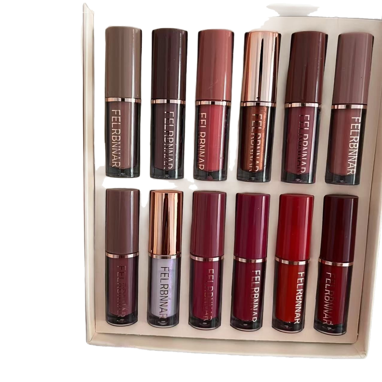 Cross-Border Lip Gloss Set Pearlescent Fine Glitter 12 Colors Lipglossset Waterproof Non-Stick Cup Matte Lipstick for Girls