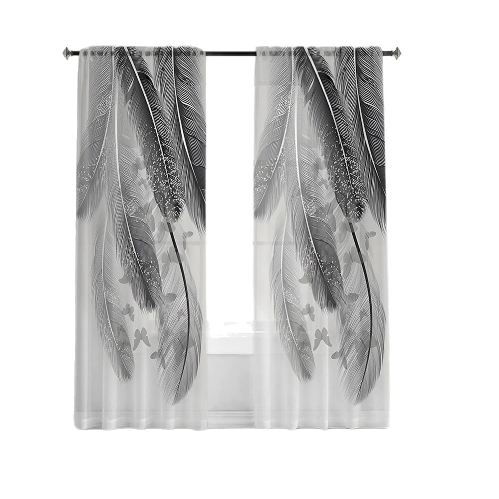 Jit Shipping Cross-Border Exclusive Factory Direct Sales Feather Butterfly Simple Style Digital Printing Processing Curtains and Screens