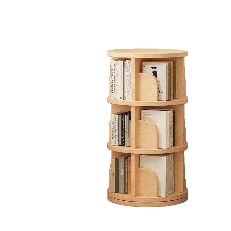 Solid Wood Bookshelf Floor-Standing Storage Rack 360-Degree Rotating Picture Book Rack Living Room Storage Cabinet Wall Cabinet Kidsren's Bookcase
