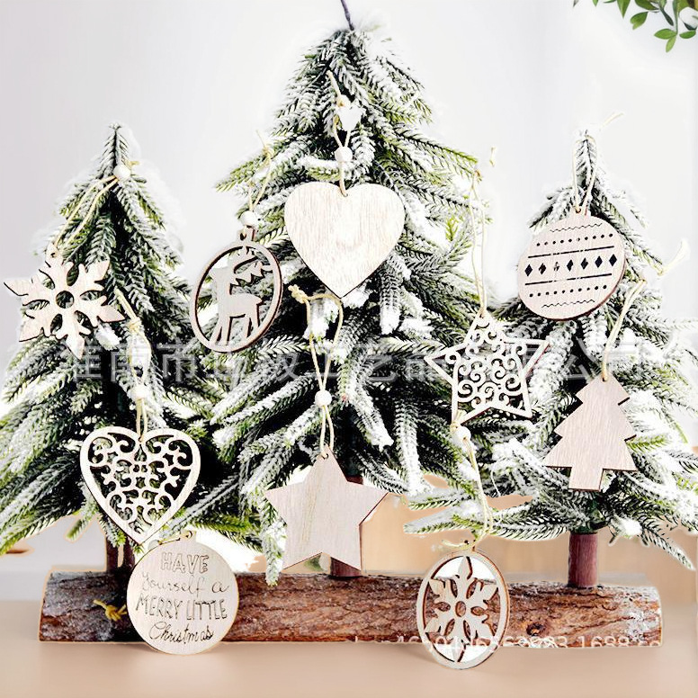 Christmas decorations boxed wooden Christmas snowflake small pendant laser engraving hollow hanging ornaments factory direct sales