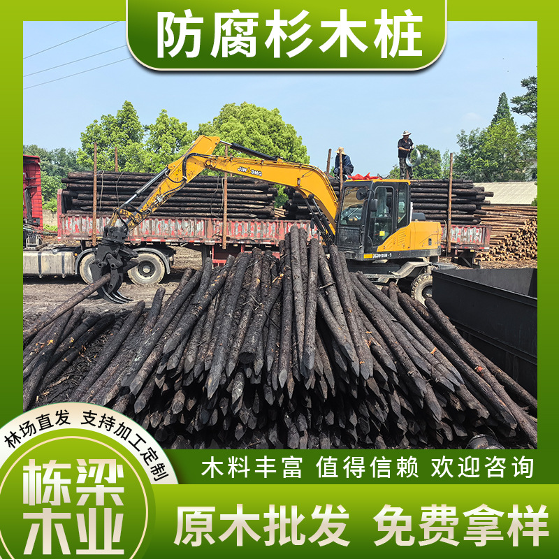 Cunninghamia lanceolata pile anti-corrosion log flood control piling pile garden landscape greening support rod various specifications manufacturers straight hair