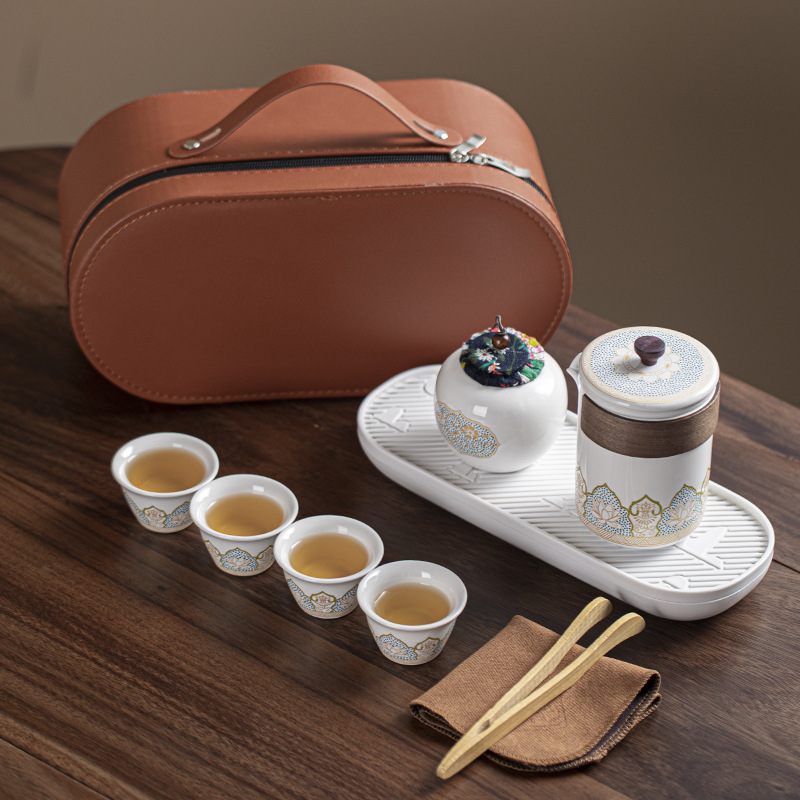 Travel tea set Small set portable storage kung fu ceramic outdoor camping Express Cup business Gift Company logo