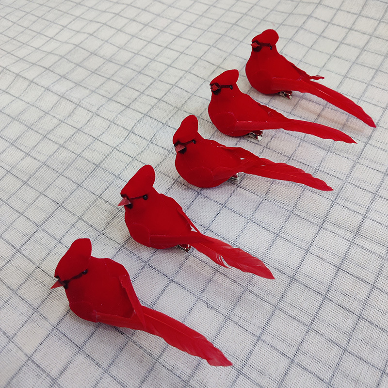 11cm Feather Red Bird Christmas Red Bird Artificial Bird Christmas Decoration Christmas Tree Light Red Bird Clip Style