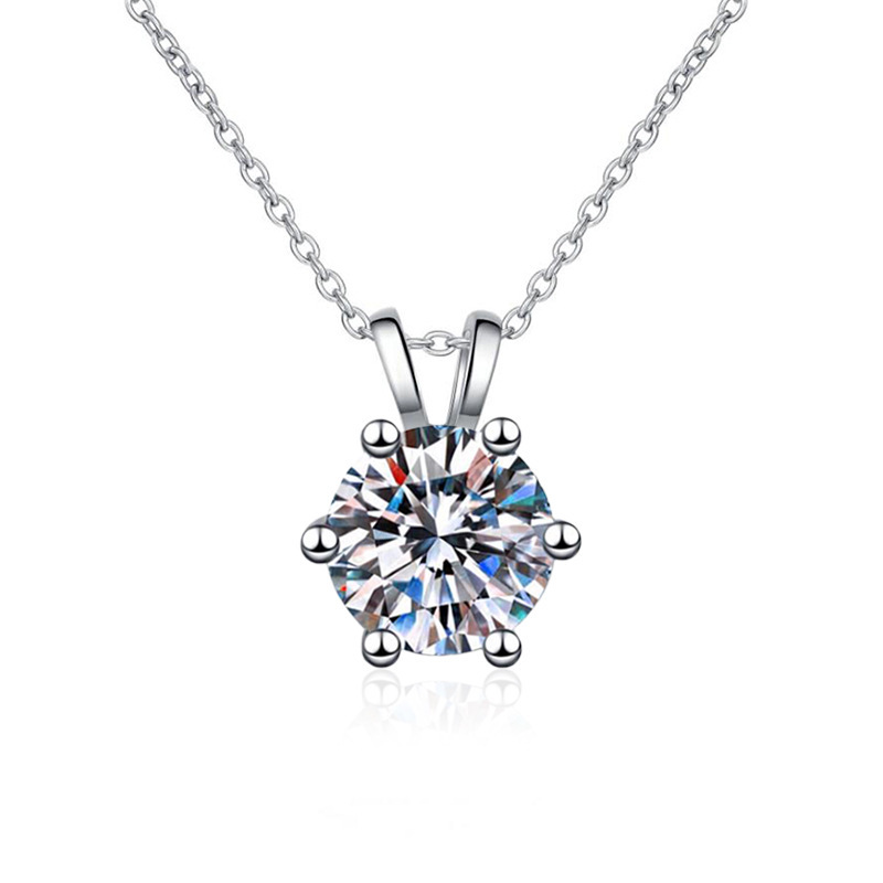 Moissanite Necklace Plated Pt950 Pendant 1 Carat Zhoujia Six-Claw Cross-Border S925 Sterling Silver Clavicle Chain Factory Wholesale