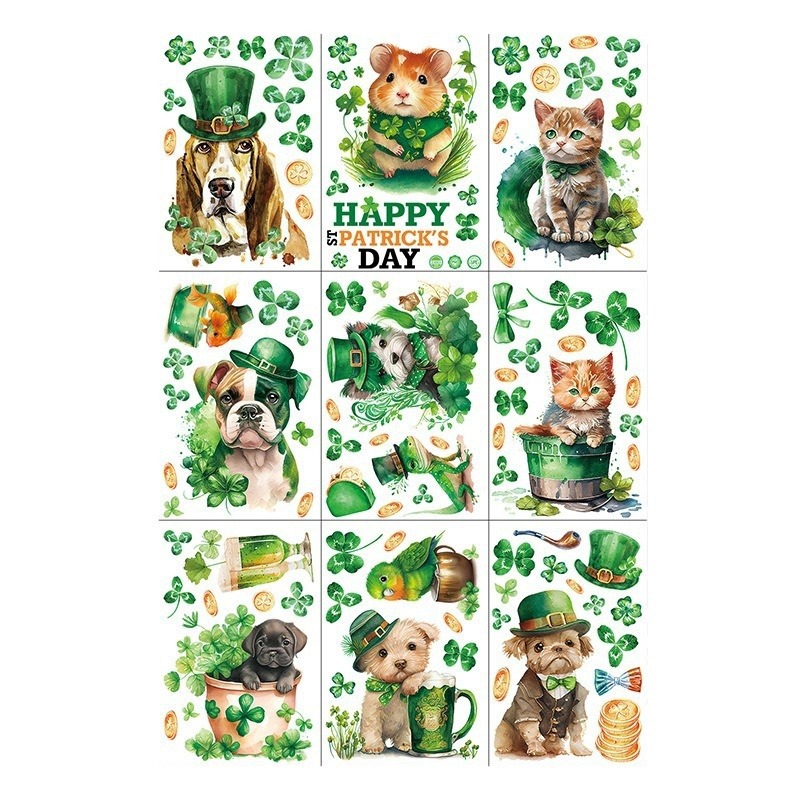 Irish St. Patrick's Day Shopping Mall Shop Window Decoration Electrostatic Window Stickers Four-Leaf Clover Wall Stickers Customization