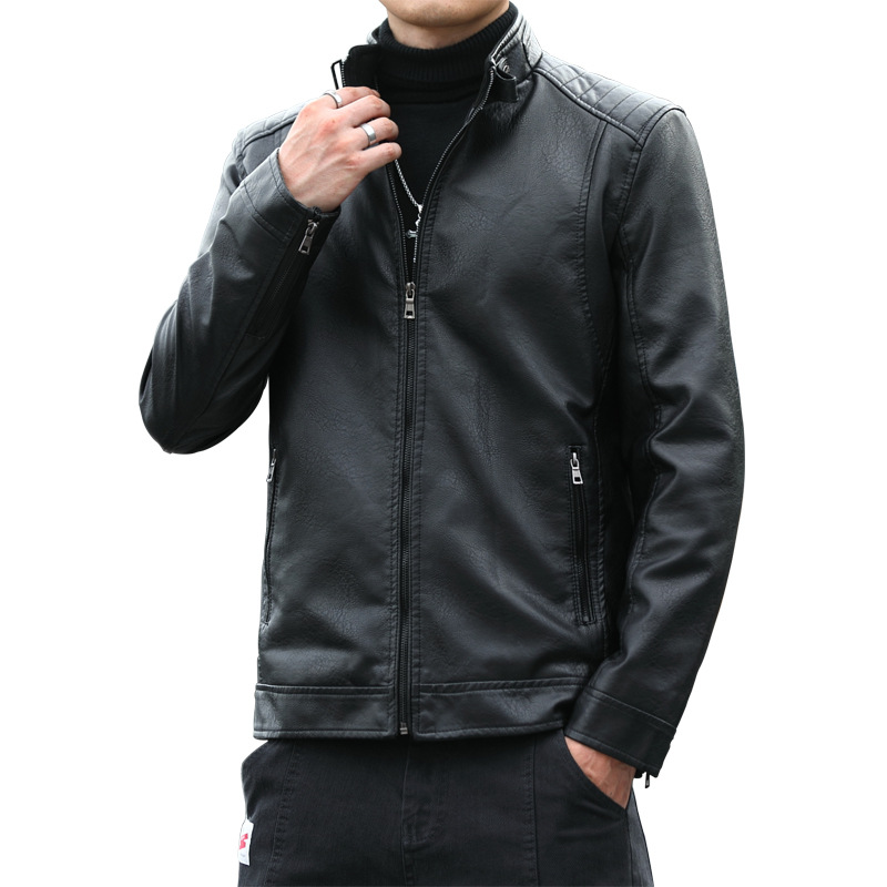 Men's Leather Jacket Trend 2023 Autumn/Winter New Korean Style Slim Stand Collar Casual Coat Youth Pu Leather Jacket for Men