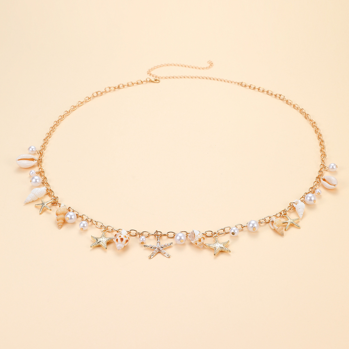 Bohemian Summer Beach Shell Waist Chain Seaside Travel Imitation Pearl Starfish Conch Pendant Body Chain European and American
