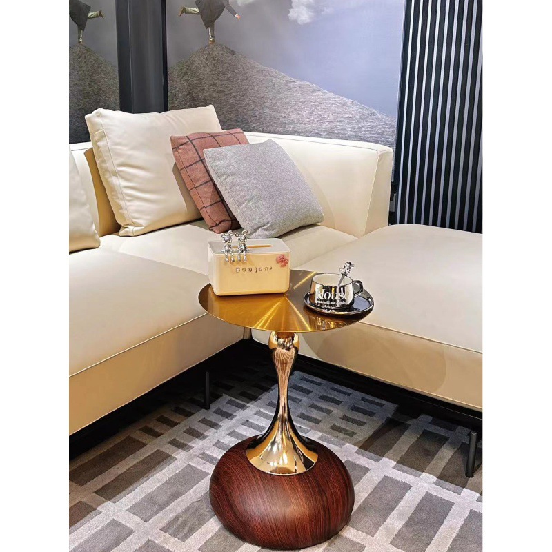 Italian-Style Coffee Table, Sofa Side Cabinet, Side Table, Corner Table, Round Small Table, Movable Bedside Table, Round Table, Brushed Metal